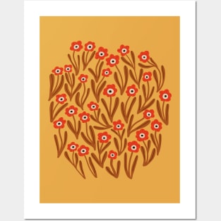 Cute minimalist ditsy flowers in mustard yellow and orange Posters and Art